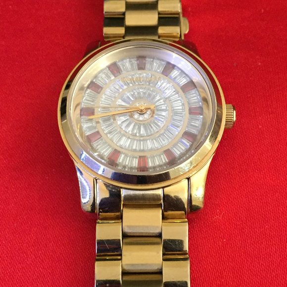 Michael Kors Mid Size Red Glitz Gold Tone Watch - Picture 4 of 5
